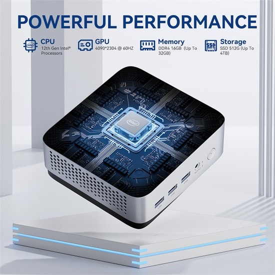 LEADERHUB LP5C Mini PC: i5-12450H, 16GB DDR4, 512GB NVMe SSD, Windows 11 Pro, UHD Grafik, Gümüş Kasa, Kompakt