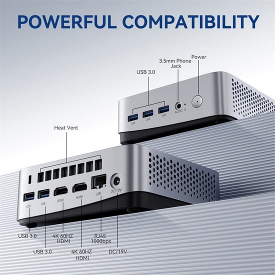 LEADERHUB LP5C Mini PC: i5-12450H, 16GB DDR4, 512GB NVMe SSD, Windows 11 Pro, UHD Grafik, Gümüş Kasa, Kompakt