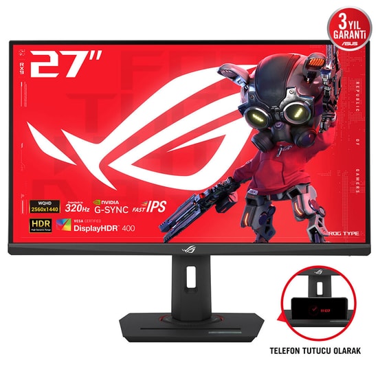 Asus ROG Strix XG27ACMS 27" 320Hz 0.3ms 2K Fast IPS Oyuncu Monitörü - 2560x1440, HDR400, G-Sync, USB-C 15W, Pivot