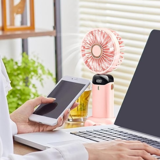 Nettech F40 Siyah LED Dijital Ekranlı Şarjlı Mini Fan (NT-118018) - Taşınabilir, Sessiz Oynar Başlı, Standlı, USB Şarjlı