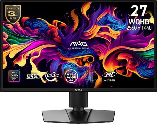 MSI MAG 272QP QD-OLED X24 26.5" 240Hz 0.03ms WQHD Pivot Gaming Monitör - 2560x1440, HDR, HDMI 2.1, FreeSync