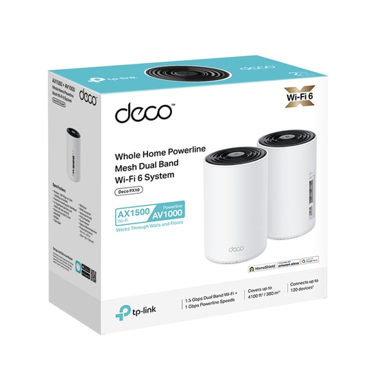 TP-Link Deco PX10 (2-Pack) AX1500-AV1000 Powerline Mesh Wi-Fi 6 Sistemi - DECO-PX10-2P, Gigabit, 300m2 Kapsama