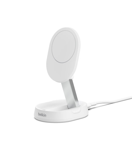 Belkin BoostCharge Pro Katlanabilir Qi2 15W Beyaz Manyetik Şarj Standı (WIA008BTWH) - Manyetik, Adaptif Şarj, Qi2 Uyumlu