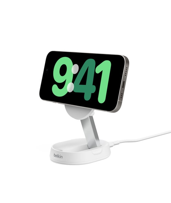 Belkin BoostCharge Pro Katlanabilir Qi2 15W Beyaz Manyetik Şarj Standı (WIA008BTWH) - Manyetik, Adaptif Şarj, Qi2 Uyumlu
