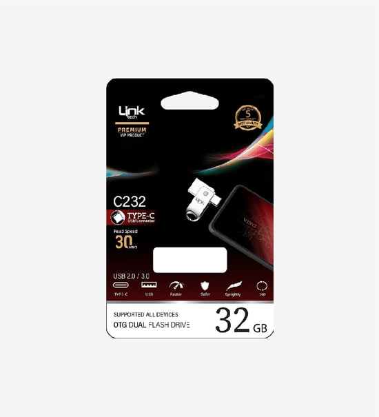 LinkTech C232 Premium 32GB Dual Type-C OTG USB Flash Bellek (LOF-C232) - 30MB/s Hızlı Veri Aktarımı ve Depolama