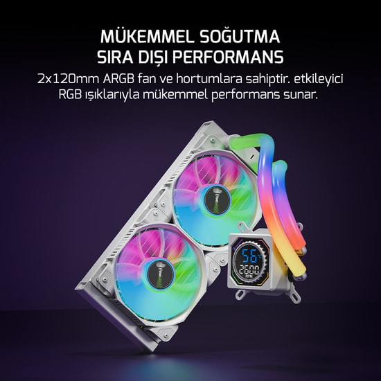 Gamepower Skadi Square 240 ARGB Beyaz Sıvı Soğutucu (SKADI SQUARE 240 ARGB WHITE RGB PIPE) - 250W TDP, RGB Hortum