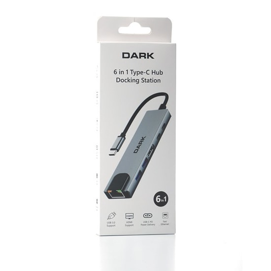 Dark DK-AC-U31X47 6in1 USB 3.2 Type-C Hub Çoklayıcı - 4K HDMI, Gigabit Ethernet, 100W PD, USB 3.0/2.0 Port