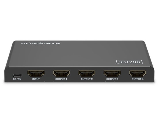 Digitus DS-55337 4 Port HDMI Splitter - 1 Giriş 4 Çıkış, 4K 60Hz Desteği, EDID Fonksiyonu, Mikro USB Güç Girişi