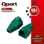 Qport Q-P5Y Yeşil RJ45 Konnektör Kılıfı - 50'li Paket, Kablo Koruyucu ve Düzenleyici Esnek Plastik Yapı