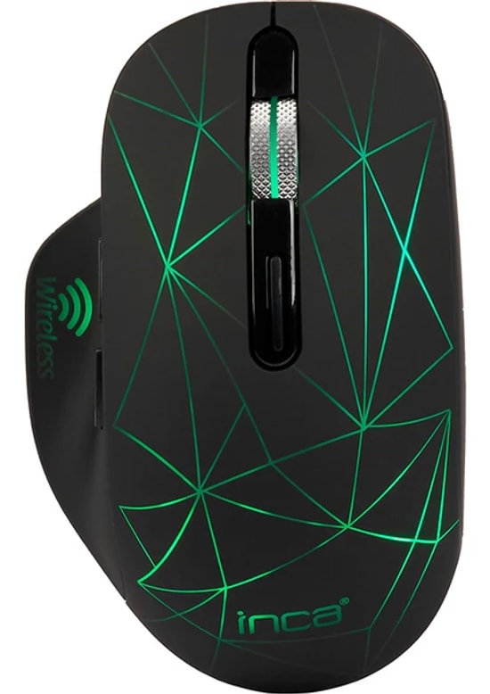 Inca IWM-551 Şarj Edilebilir Type-C + USB Kablosuz Mouse - 1600 DPI, 7 Tuş, Sessiz, 4 Renk LED Aydınlatma, Siyah