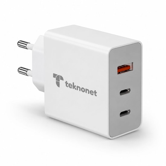 Teknonet TN-HCH15 50W Beyaz Şarj Aleti (NT-116895) - 3 Çıkışlı, USB + Type-C PD, Hızlı Şarj, 24 Ay Garantili