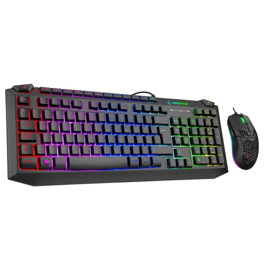 Rampage Broker V2 KB-R310 Siyah Oyuncu Klavye Mouse Seti - Gökkuşağı Aydınlatmalı, Q Klavye, 2400 DPI Optik Mouse
