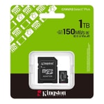 Kingston 1TB Canvas Select Plus G3 MicroSD (SDCS3/1TB) - 150MB/s, CL10, A1, microSDXC, UHS-I, 4K Hafıza Kartı