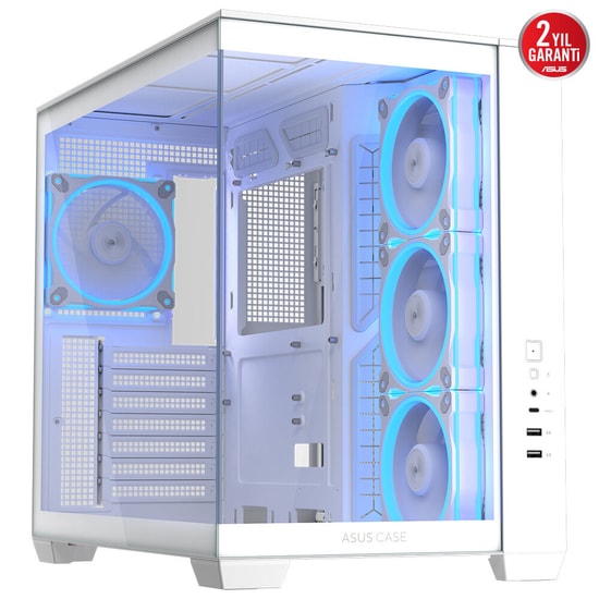 Asus A32 PLUS BEYAZ ATX Oyuncu Kasası - 360mm Radyatör, 420mm GPU, 4x ARGB Fan, USB 3.2 Type-C, Temperli Cam Panoramik