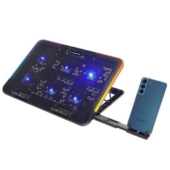 Rampage SIXPOWER R9 RGB Notebook Soğutucu Stand - 6 Fanlı, 7 Kademeli Yükseklik, 10 RGB Modlu, Telefon Tutuculu