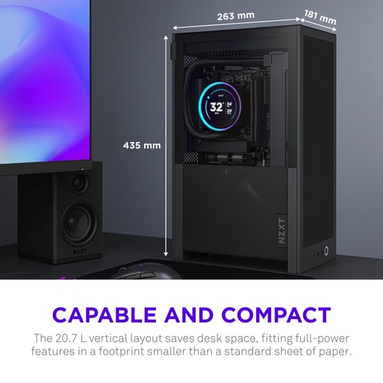 NZXT H2 Flow Siyah Mini-ITX Bilgisayar Kasası (CI-H21FB-01) - PCIe 5.0 Riser Kablo, Kompakt Tasarım, USB-C