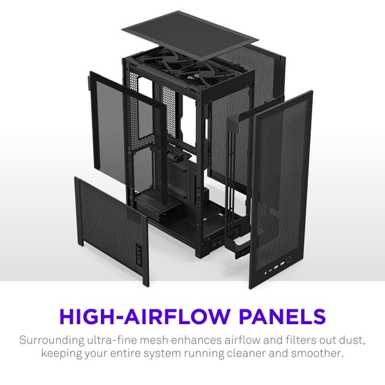 NZXT H2 Flow Siyah Mini-ITX Bilgisayar Kasası (CI-H21FB-01) - PCIe 5.0 Riser Kablo, Kompakt Tasarım, USB-C