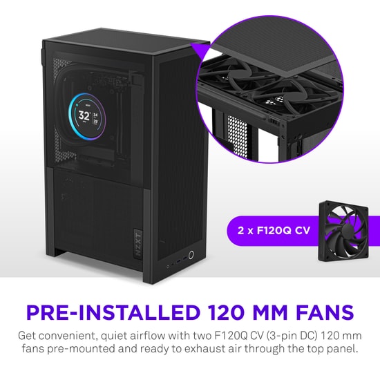 NZXT H2 Flow Siyah Mini-ITX Bilgisayar Kasası (CI-H21FB-01) - PCIe 5.0 Riser Kablo, Kompakt Tasarım, USB-C