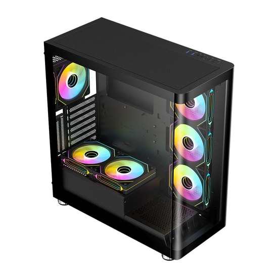 Frisby FC-9570 Vanta 750W 80+ Bronze Mid Tower Oyuncu Kasası - 6xARGB Fan, USB 3.0, ATX, Temperli Cam, Siyah