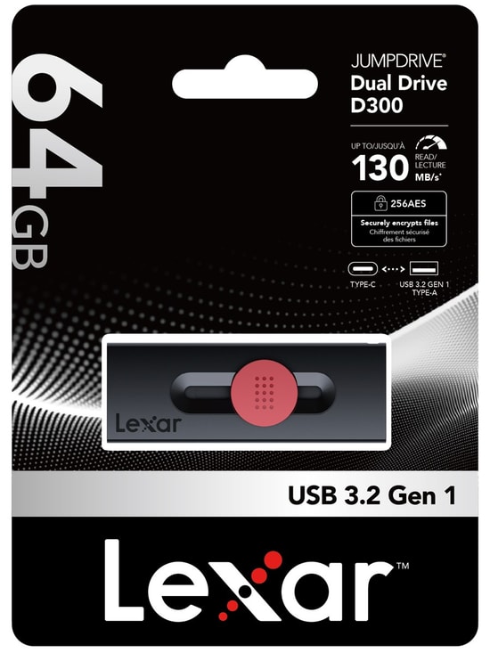 Lexar 64GB JumpDrive D300 USB 3.2 Dual Type-C Flash Bellek (LJDD300064G-BNBNG) - 130MB/s Okuma, Metal Tasarım