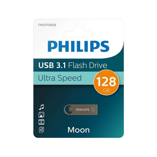 Philips FM12FD165B/00 128GB USB 3.1 Flash Bellek - 180MB/s Okuma, Moon Gümüş Serisi, Şık Metalik Tasarım