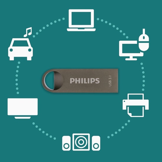 Philips FM12FD165B/00 128GB USB 3.1 Flash Bellek - 180MB/s Okuma, Moon Gümüş Serisi, Şık Metalik Tasarım
