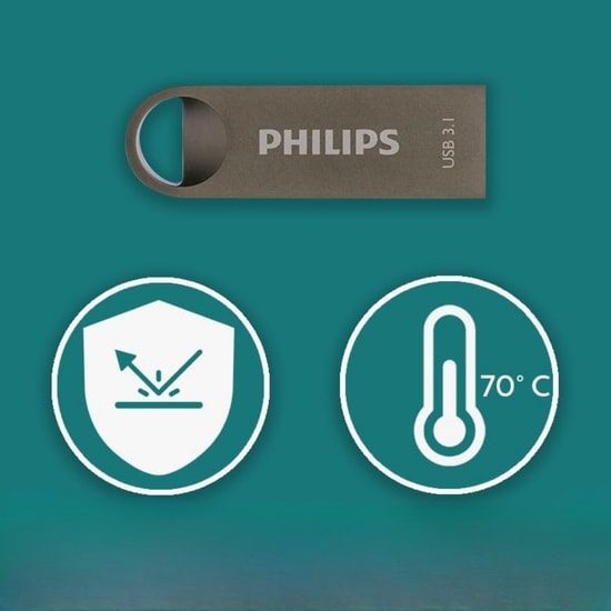 Philips FM12FD165B/00 128GB USB 3.1 Flash Bellek - 180MB/s Okuma, Moon Gümüş Serisi, Şık Metalik Tasarım