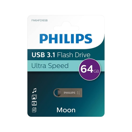 Philips FM64FD165B/00 64GB USB 3.1 Flash Bellek - 150MB/s Okuma, Moon Uzay Grisi Tasarım, Metalik Şık Kasa