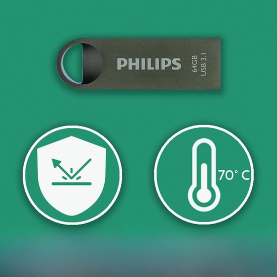 Philips FM64FD165B/00 64GB USB 3.1 Flash Bellek - 150MB/s Okuma, Moon Uzay Grisi Tasarım, Metalik Şık Kasa