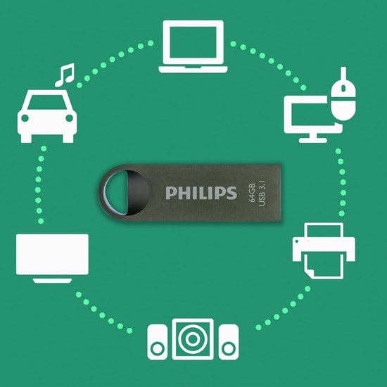 Philips FM64FD165B/00 64GB USB 3.1 Flash Bellek - 150MB/s Okuma, Moon Uzay Grisi Tasarım, Metalik Şık Kasa
