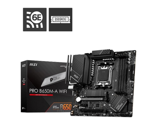 MSI PRO B650M-A WIFI AM5 DDR5 Anakart - 6400MHz(OC), HDMI, DP, M.2, USB 3.2, 2.5G LAN, Wi-Fi 6E, mATX
