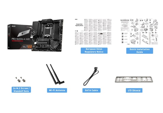 MSI PRO B650M-A WIFI AM5 DDR5 Anakart - 6400MHz(OC), HDMI, DP, M.2, USB 3.2, 2.5G LAN, Wi-Fi 6E, mATX