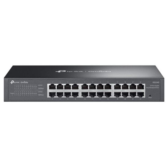 TP-Link Omada ES224G 24 Port Gigabit Easy Yönetilebilir Switch - Rackmount, Metal Kasa Ağ Anahtarı, Fansız Tasarım