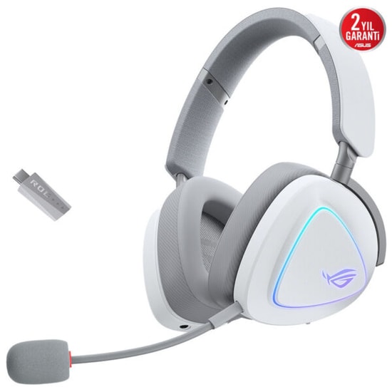 ASUS ROG Delta II KJP Beyaz Kablosuz Oyuncu Kulaklığı - Tri-Mode, 50mm Sürücü, RGB, 140 Saat Pil, PS5 Uyumlu
