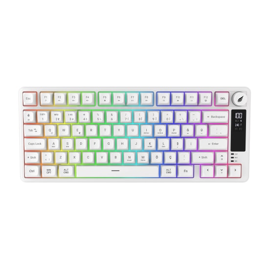 Hawk HK255W Beyaz Q Türkçe RGB Kablosuz Gaming Klavye - Bluetooth, LCD Ekran, 19 Anti-Ghosting, Şarj Edilebilir Pil