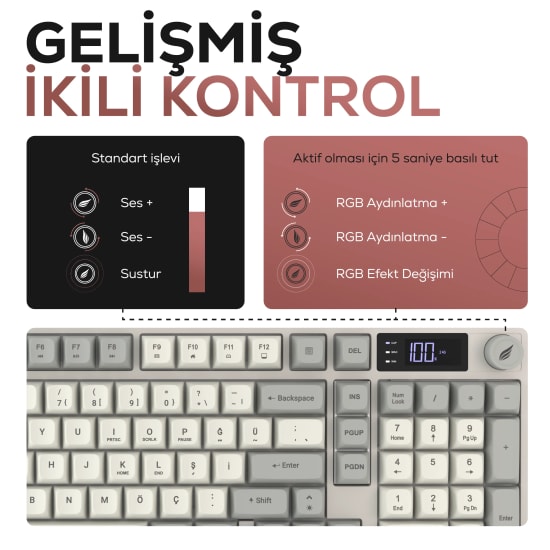 Hawk HK258RK Kırmızı Haki Q TR RGB Kablosuz Gaming Klavye - Şarjlı, Bluetooth, 19 Anti-Ghosting, Multimedya Tuşlu