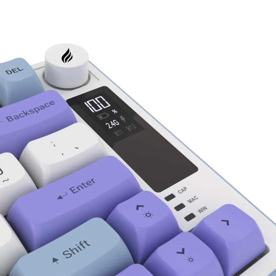 Hawk HK255BP Mavi Mor Q Türkçe RGB Kablosuz Gaming Klavye - Bluetooth, LCD Ekran, 19 Anti-Ghosting, Multimedya Tuşlu