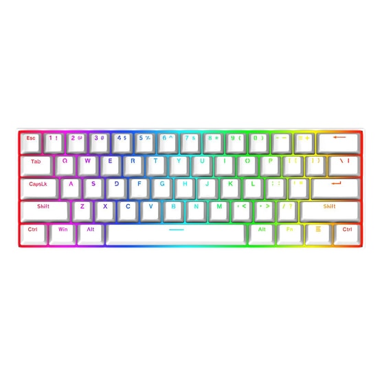Redragon K630W-RGB Dragonborn Beyaz Mekanik Oyuncu Klavyesi - Blue Switch, %60 TKL, Type-C, Türkçe Q (1.8m Kablolu)
