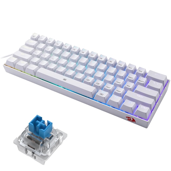 Redragon K630W-RGB Dragonborn Beyaz Mekanik Oyuncu Klavyesi - Blue Switch, %60 TKL, Type-C, Türkçe Q (1.8m Kablolu)