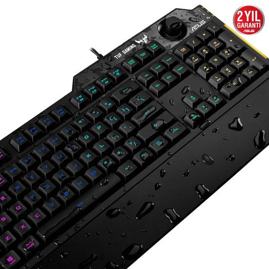 Asus TUF Gaming K1 RGB Kablolu Oyuncu Klavyesi - Mekanik Hisli, Türkçe Q Düzen, Bilek Destekli, Suya Dayanıklı