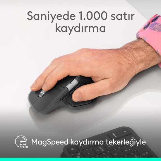 Logitech MX Master 4 Siyah Kablosuz Mouse (910-007562) - 8000 DPI, Darkfield Sensör, Dokunsal Geri Bildirim