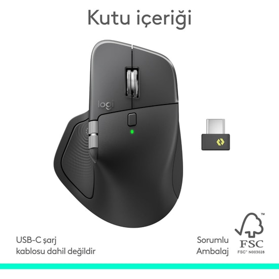 Logitech MX Master 4 Siyah Kablosuz Mouse (910-007562) - 8000 DPI, Darkfield Sensör, Dokunsal Geri Bildirim