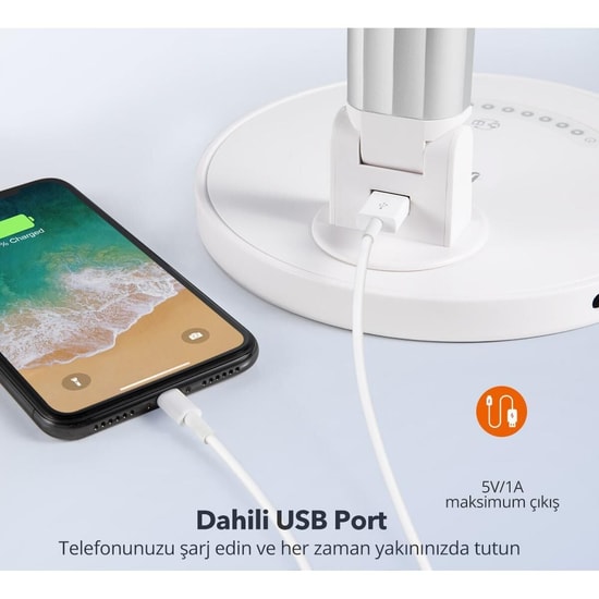 TaoTronics TT-DL13 LED Masa Lambası - USB Şarj Portu, 5 Renk Modu, 7 Parlaklık Seviyesi, 12W, 410 Lümen, Beyaz