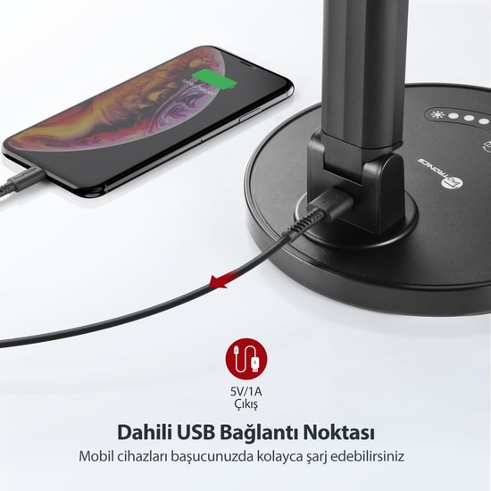 TaoTronics TT-DL13 LED Masa Lambası - USB Şarj Portu, 5 Renk Modu, 7 Parlaklık Seviyesi, 12W, 410 Lümen, Siyah