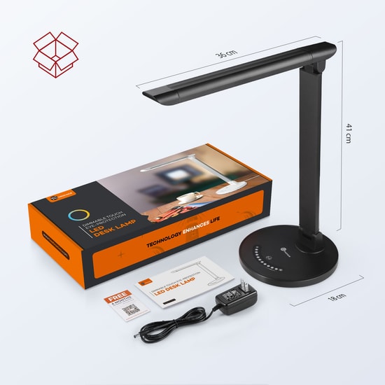 TaoTronics TT-DL13 LED Masa Lambası - USB Şarj Portu, 5 Renk Modu, 7 Parlaklık Seviyesi, 12W, 410 Lümen, Siyah