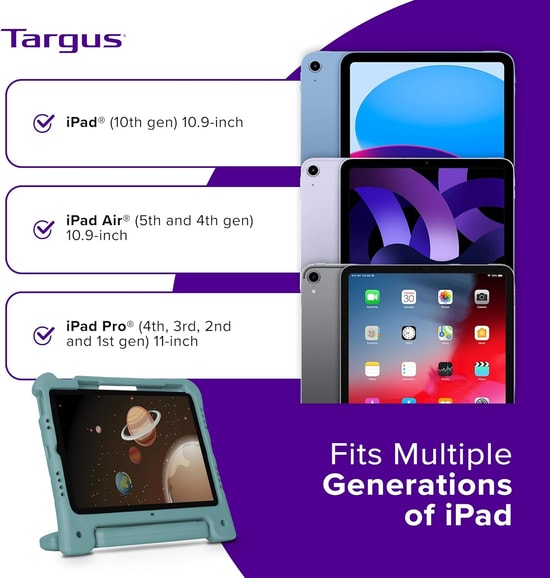 Targus Kid's iPad Air 11(M2)/10.9-Pro 11 Cam Göbeği Kılıf (TARTHD96405GL) - Antimikrobiyal, Darbe Korumalı, Standlı