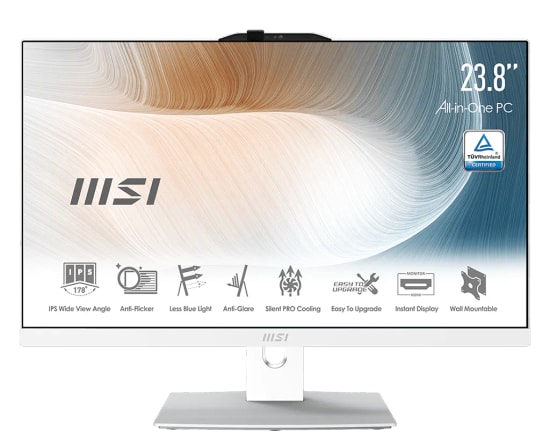 MSI Modern AM242P 23.8" FHD AIO PC (1M-2288EU) - Intel Core 7 150U, 16GB DDR5, 512GB SSD, FreeDOS, Beyaz