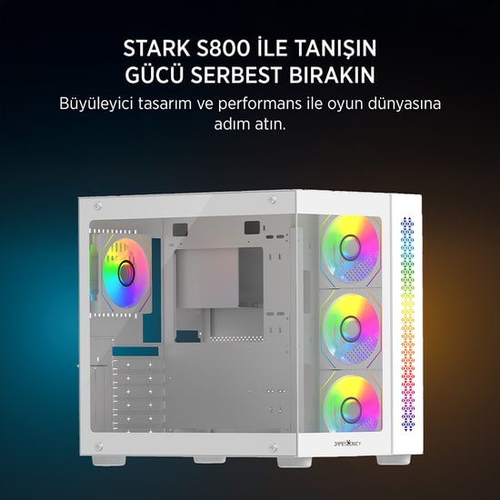 James Donkey JD-STARK-S800-750W-WHITE Gaming Kasa - 750W 80+ Bronze, 4x ARGB Fan, Temperli Cam, ATX, Beyaz Kasa