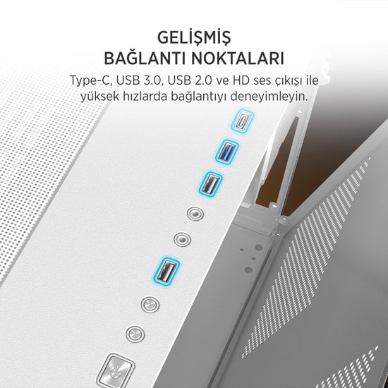 James Donkey JD-STARK-S800-750W-WHITE Gaming Kasa - 750W 80+ Bronze, 4x ARGB Fan, Temperli Cam, ATX, Beyaz Kasa