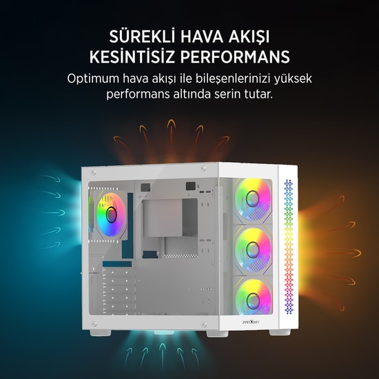 James Donkey JD-STARK-S800-750W-WHITE Gaming Kasa - 750W 80+ Bronze, 4x ARGB Fan, Temperli Cam, ATX, Beyaz Kasa